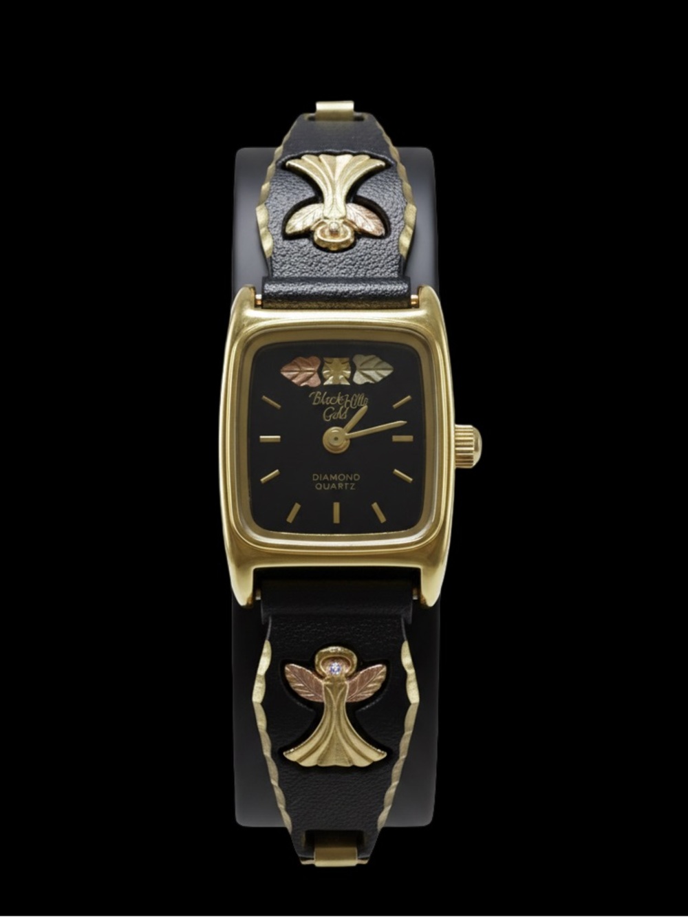 12K Black Hills Gold Leaves Watch Rose/Yellow Gold Angel On Leather + Expansion